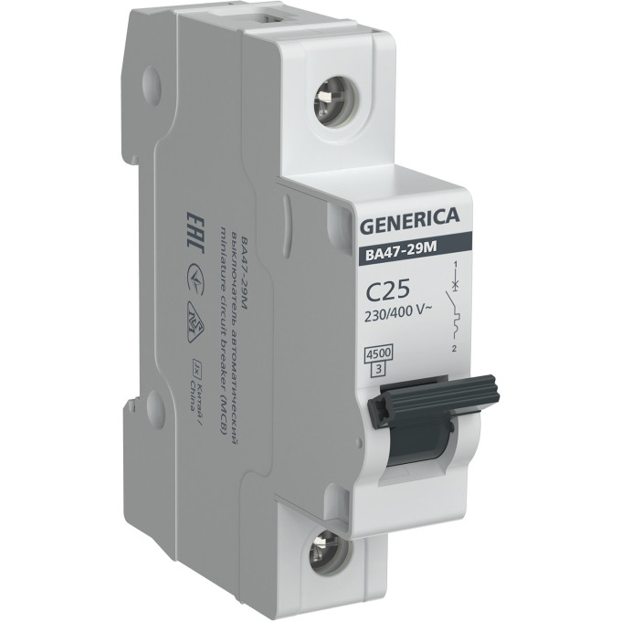 Автоматический выключатель IEK GENERICA ВА47-29М 1P 25А 4,5кА C MVA21-1-025-C-G